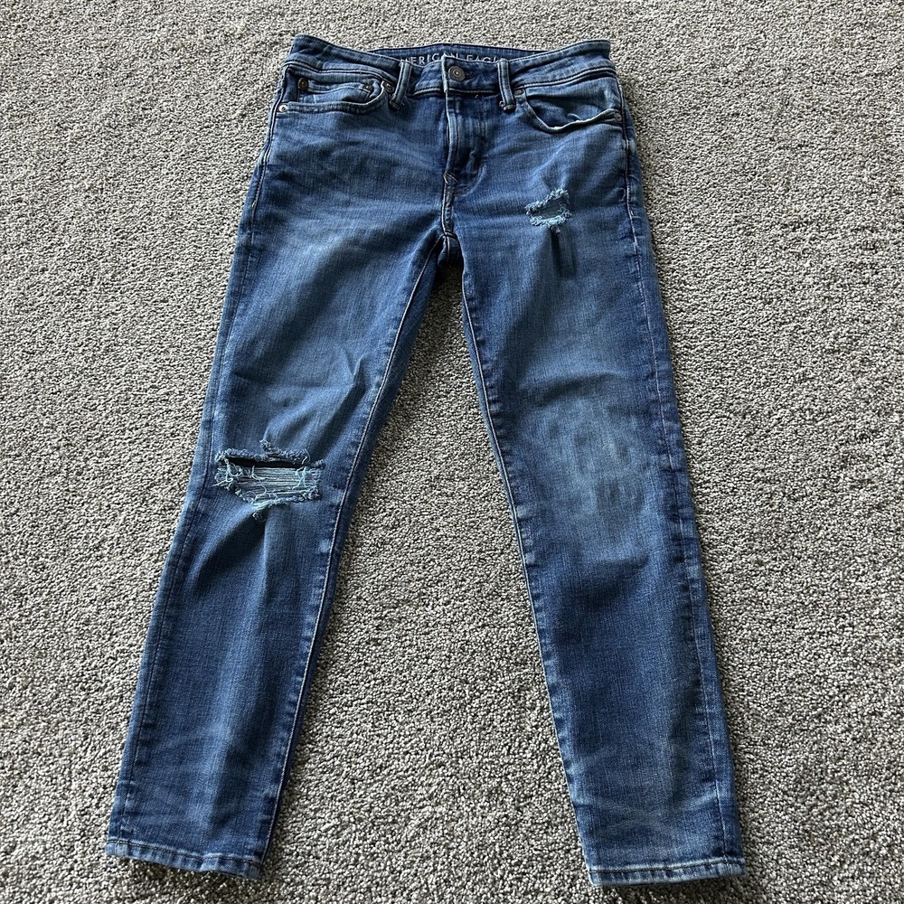 American Eagle Outfitters Airflex+ Skinny Jeans Mens 29x30 Med Wash Distressed